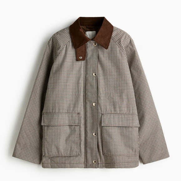 H&M Jackets & Blazers - H&M Checkered/ Plain Jacket With Corduroy Collar Brown/ Navy print NWT